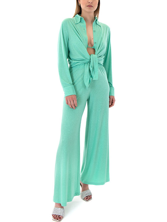 C. Manolo Pants Γυναικείο Πράσινο Σετ με Ψηλόμεσο Παντελόνι Straight C. Manolo Pants Γυναικείο Πράσινο Σετ με Ψηλόμεσο Παντελόνι Straight
