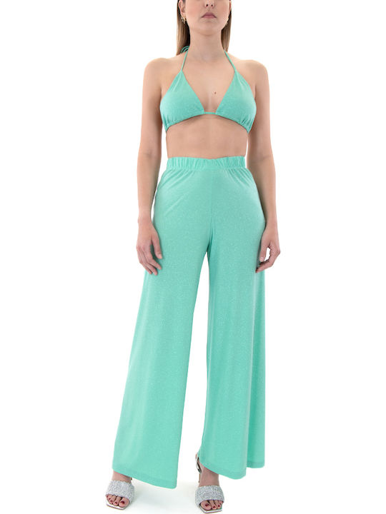 Pants Γυναικείο Πράσινο Σετ με Ψηλόμεσο Παντελόνι σε Ίσια Γραμμή