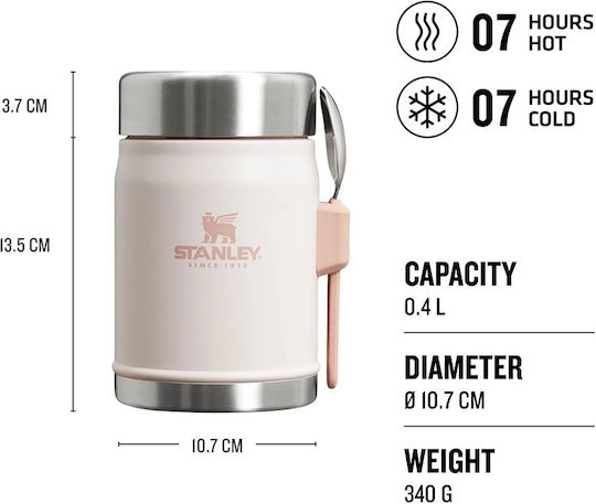 Stanley The Legendary Food Jar and Spork Cutie pentru Mâncare Termos Inox Roz 400ml 1buc