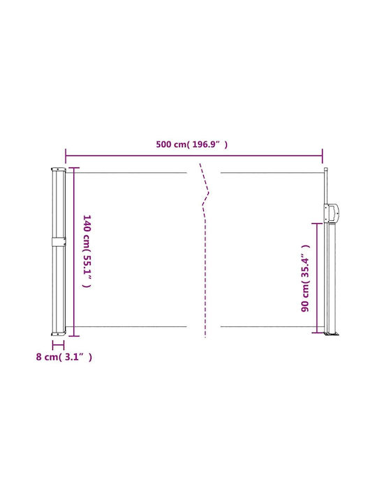 vidaXL Πλαϊνό Ρολό Σκίασης Κήπου Καφέ 5x1.4m