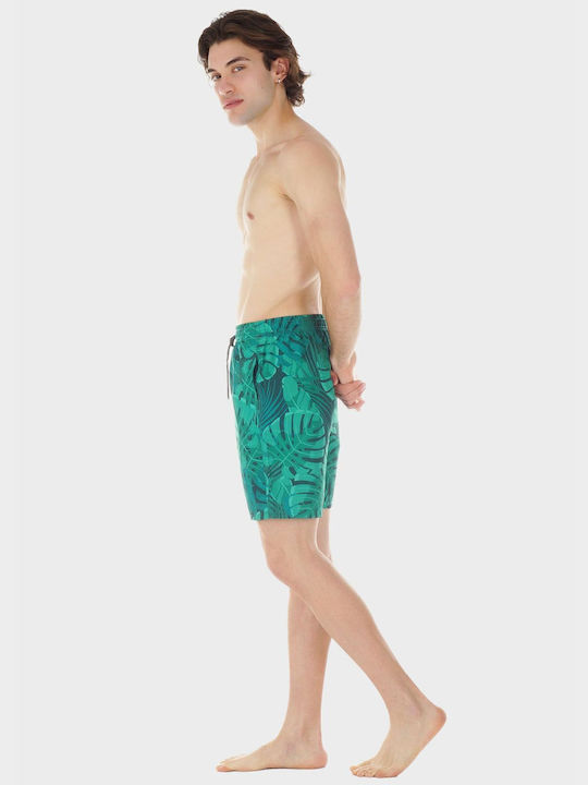 Men's Swim Shorts All Print Pockets Elastic Waist Green