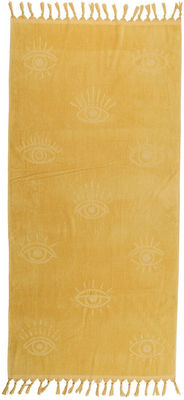 Nef-Nef Homeware Beach Towel Cotton Yellow with Fringes 160x80cm.