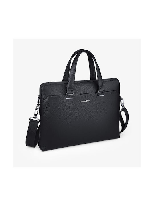 William Polo Leather Briefcase with Zipper Black 5x28cm