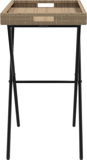 Auxiliary Outdoor Foldable Table with Rattan Surface and Metal Frame Natural 65x40x75cm