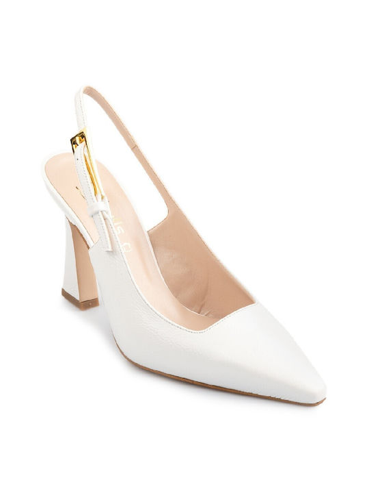 FM Patent Leather Pointed Toe White Heels