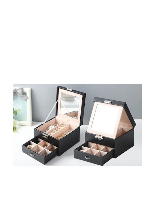 Κουτί Κοσμημάτων με Καθρέφτη Μαύρο 16x16x11cm