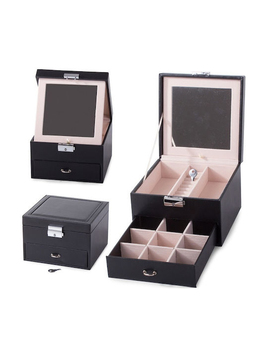 Κουτί Κοσμημάτων με Καθρέφτη Μαύρο 16x16x11cm