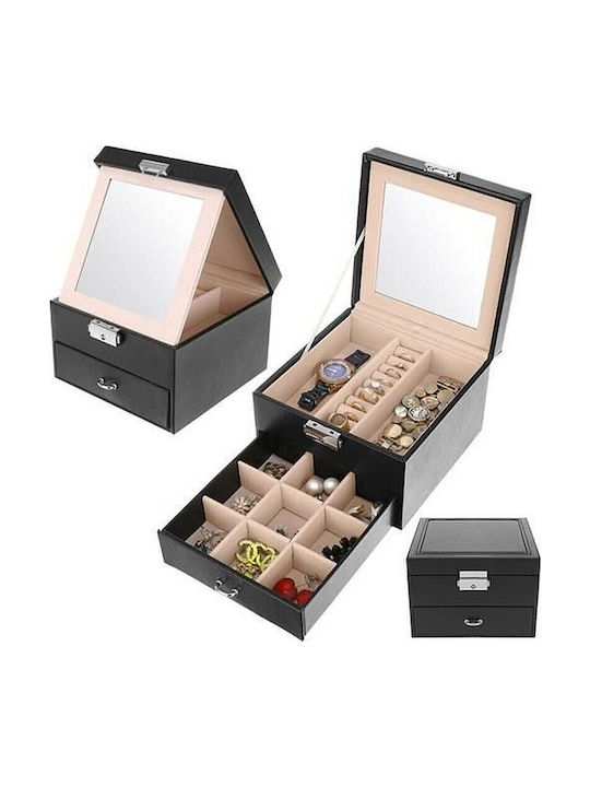 Κουτί Κοσμημάτων με Καθρέφτη Μαύρο 16x16x11cm