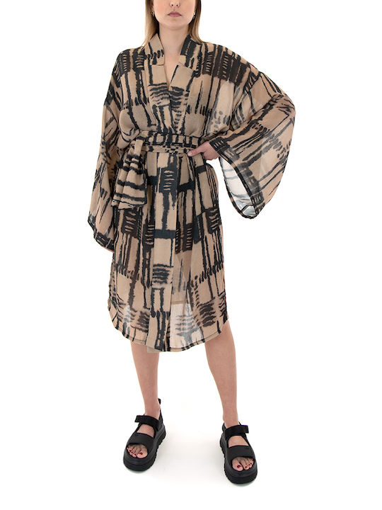 Kramma Long Women's Kimono Black - Beige