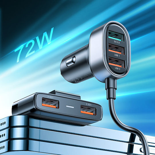 Joyroom JR-CL03 Pro Φορτιστής Αυτοκινήτου 45W με Θύρες: 5xUSB Μαύρο Χρώμα