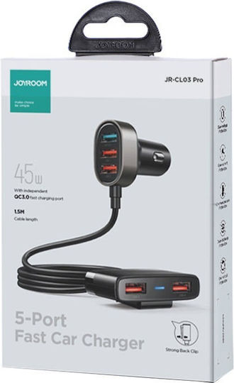 Joyroom JR-CL03 Pro Φορτιστής Αυτοκινήτου 45W με Θύρες: 5xUSB Μαύρο Χρώμα
