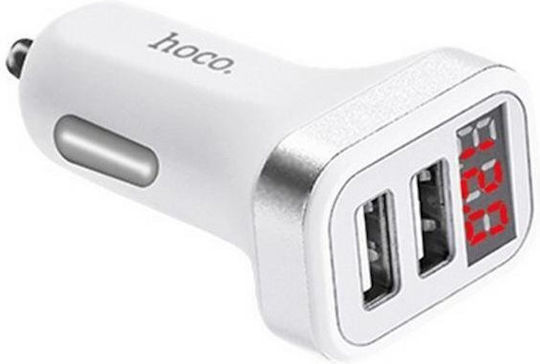 Hoco Z3 Φορτιστής Αυτοκινήτου 3.1A με Θύρες: 2xUSB Λευκό Χρώμα