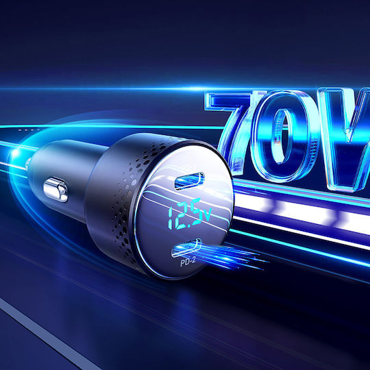 Joyroom JR-CCD02 Φορτιστής Αυτοκινήτου 70W 3A με Θύρες: 2xType-C Μαύρο Χρώμα