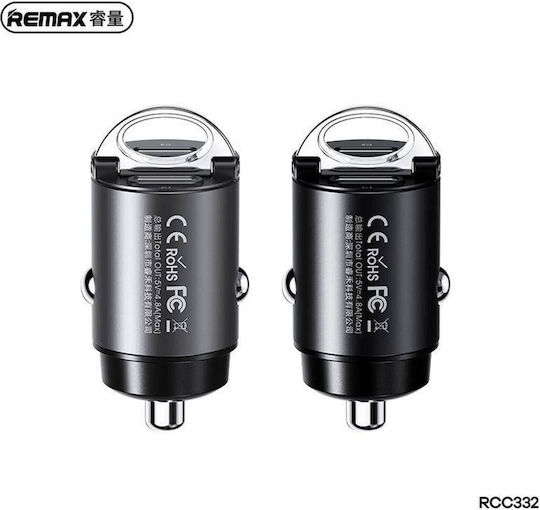 Remax Auto-Ladegerät 30W Schnellladung mit Anschlüssen: 2xType-C Schwarz Farbe