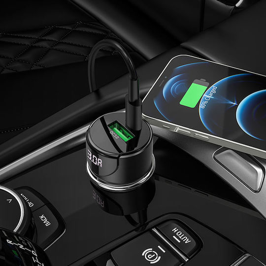 Hoco Auto-Ladegerät 20W 3A Schnellladung mit Anschlüssen: 1xUSB 1xType-C Schwarz Farbe