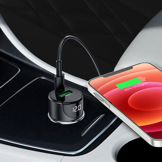 Hoco Auto-Ladegerät 20W 3A Schnellladung mit Anschlüssen: 1xUSB 1xType-C Schwarz Farbe