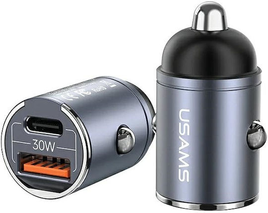 Usams Зарядно за кола 30W Бързо Зареждане с един Порт: 1xUSB Сив Цвят