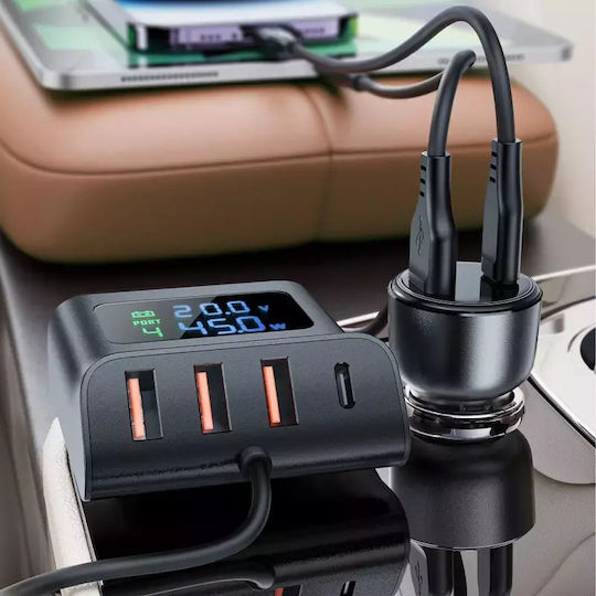 Acefast B11 138w Usb-a Usb-c Car Charger With 6 Ports - Black