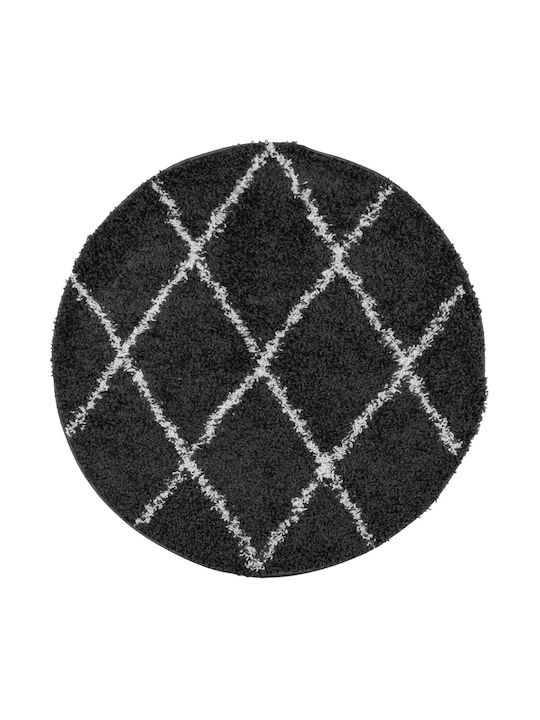 vidaXL Rug Round Shaggy Black and cream