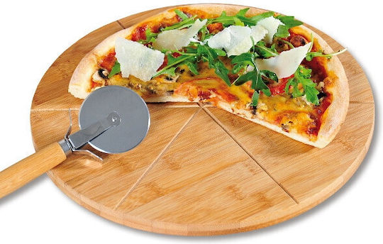 Kesper Servierplatte Holz Pizza mit Rad D32cm Pizza-Servierplatte Hölzernes 32x32cm 1Stück