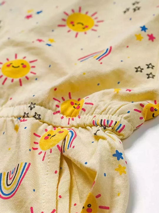 Kinderstoff-Latzhose Regenbogen und Sonnengelb