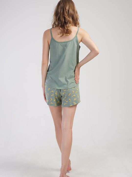 Vienetta Secret Summer Women's Cotton Pyjama Top Khaki Vienetta
