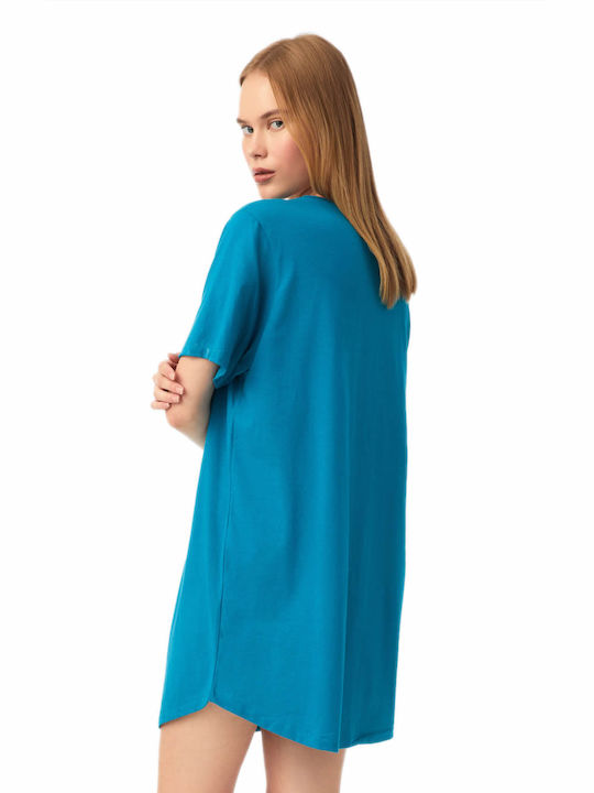 Minerva Sommer Damen Baumwolle Pyjama-Oberteil Blau