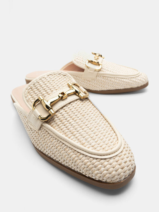 Luigi Flat Leather Mules Beige