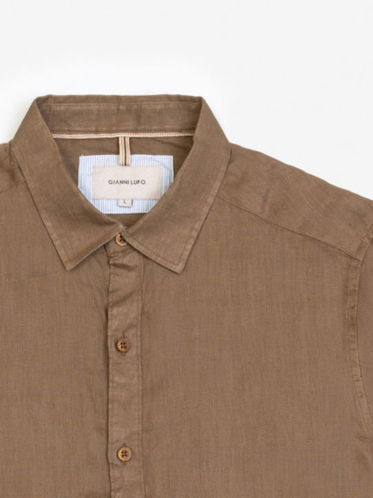 Gianni Lupo Men's Shirt Long Sleeve Linen Camel