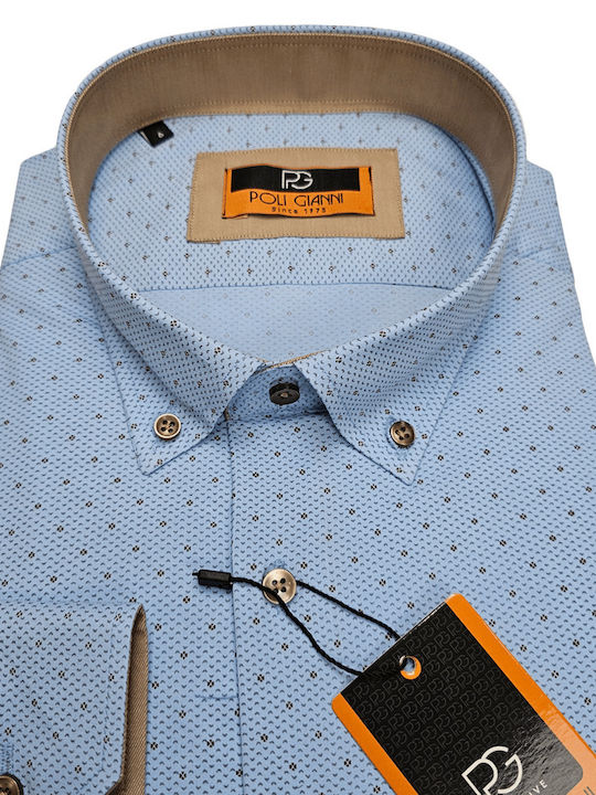 Poli Gianni Men's Shirt Long Sleeve Polka Dot Silicon