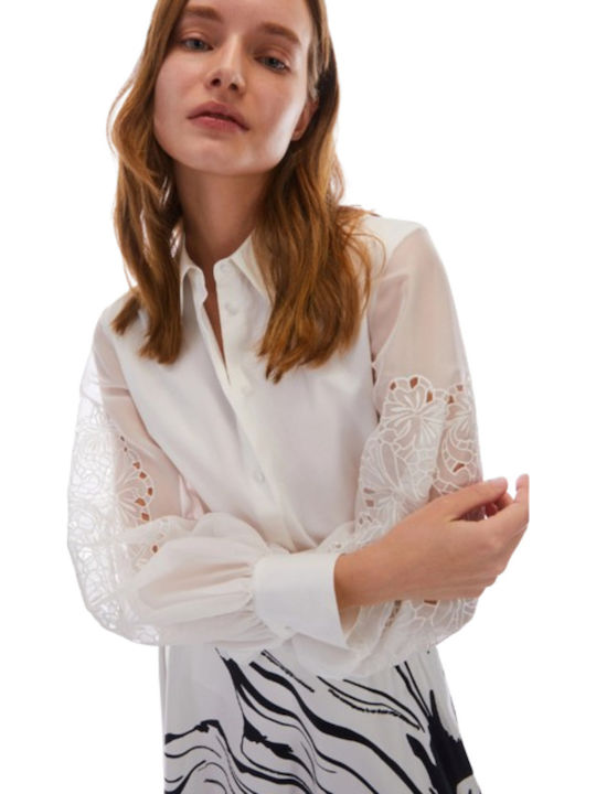 Langärmelig Damen Satin,σατεν Hemd White