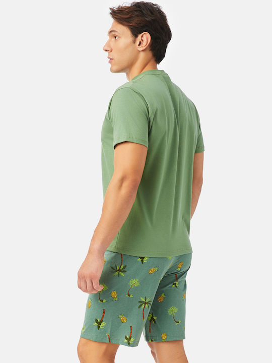 Minerva Men's Summer Cotton Pajamas Set Μονόχρωμο Μακρύ Σορτ