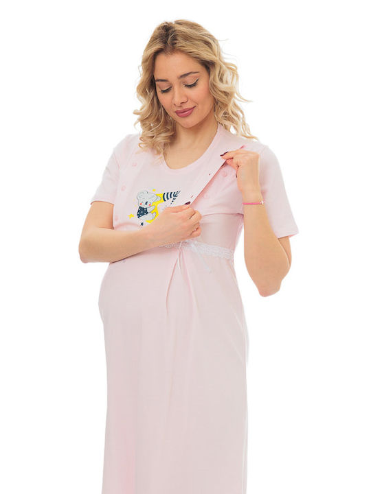 Nicoletta Short Nightgown for Maternity Hospital & Breastfeeding Pink