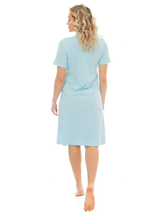 Nicoletta Short Nightgown for Maternity Hospital & Breastfeeding Light Blue