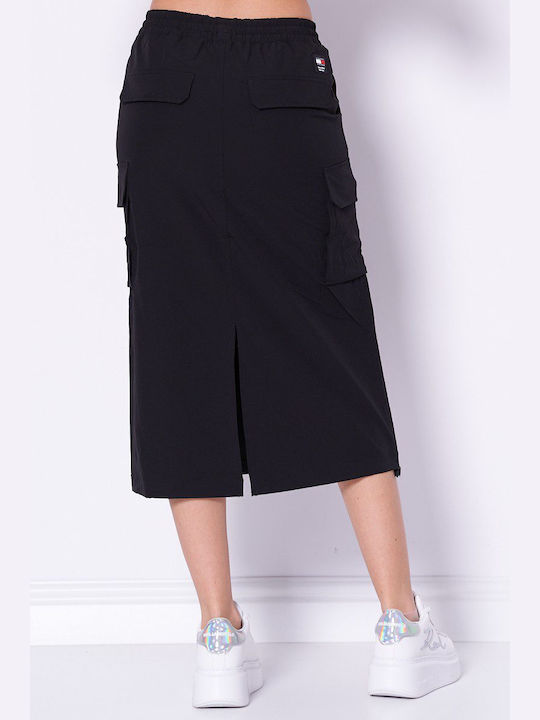 Tommy Hilfiger Denim High Waist Midi Skirt in Black color