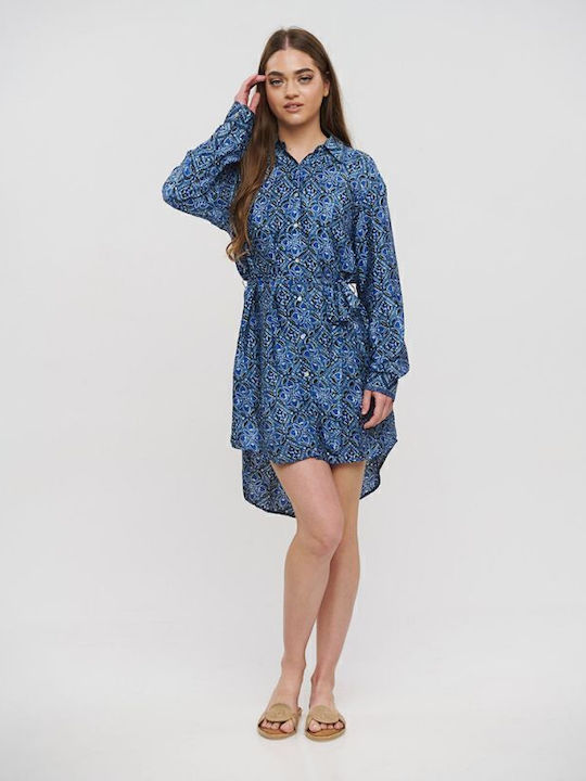 Summer Mini Shirt Dress Blue