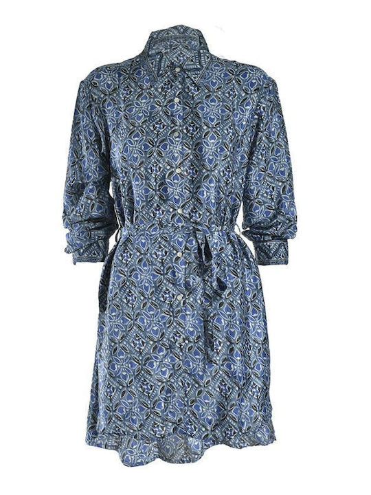 Summer Mini Shirt Dress Blue