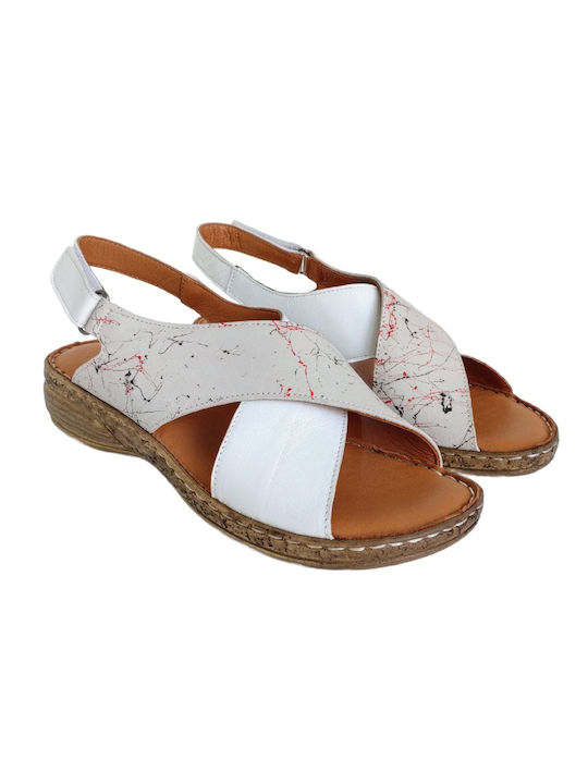 Manlisa Leather Women's Flat Sandals Anatomic in White Color