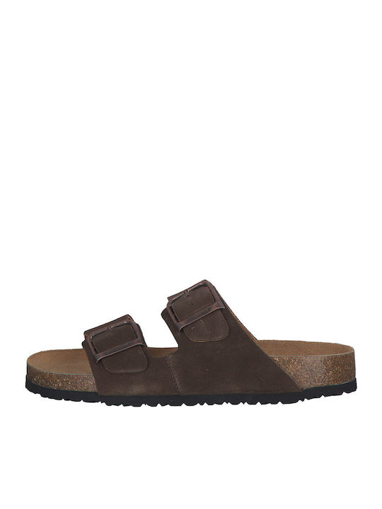 Leather Women's Flat Sandals in Brown Color