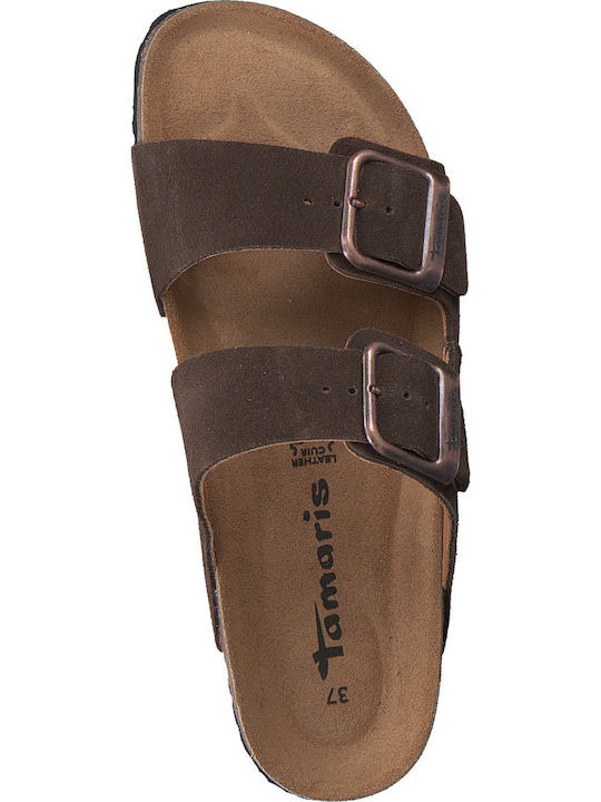 Leather Women's Flat Sandals in Brown Color