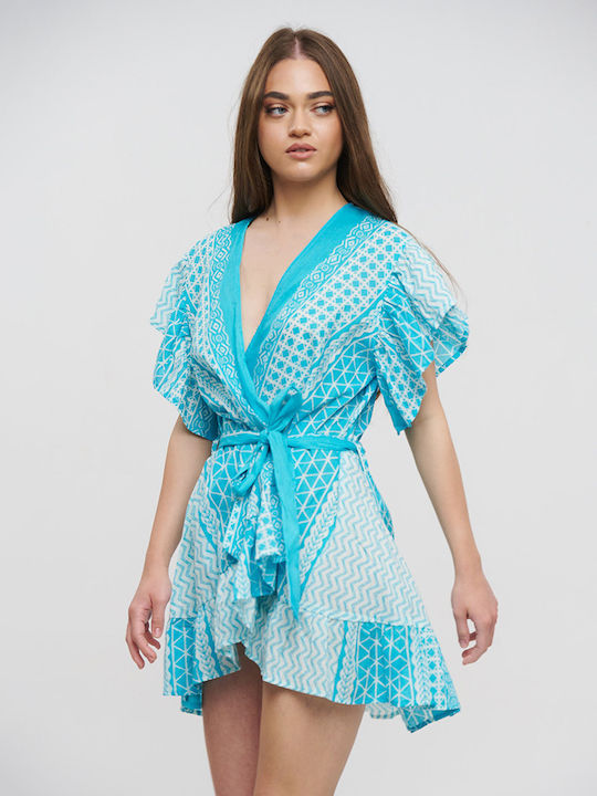 Ble Resort Collection Дамска Риза Дълга Кафтан За Плаж Тюркоазена