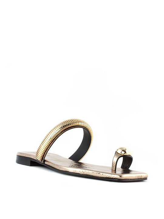 Perlapura Leder Damen Flache Sandalen in Gold Farbe