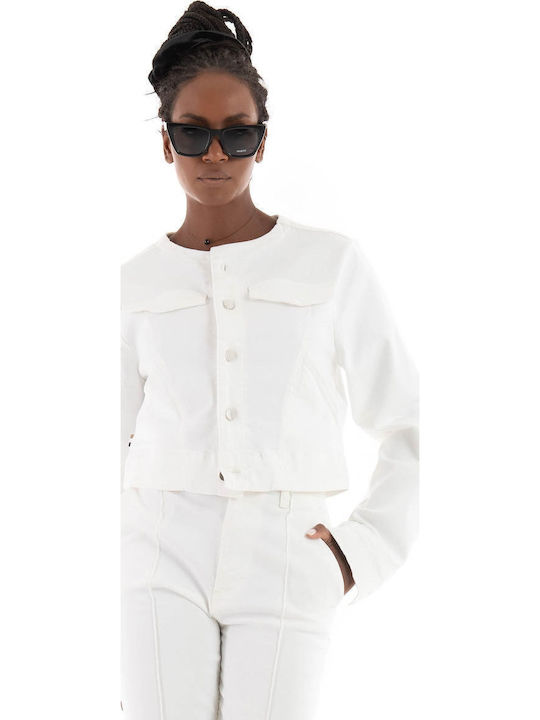 Kurz Damen Jeansjacke White