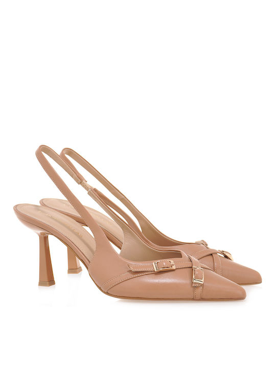 Tsakiris Mallas Leder Pumps mit hohem Absatz Beige