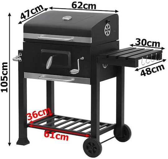 Charcoal Grill With Lid And Thermometer 110x47cm