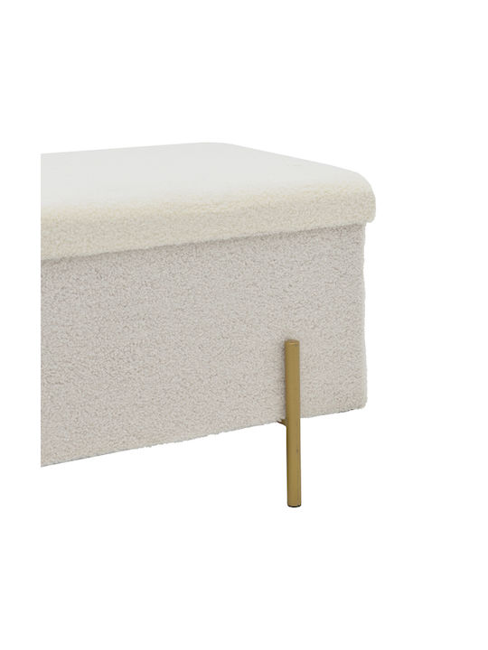 Stool For Living Room With Storage Space Upholstered with Fabric Ziwel White-gold 80x40x40cm
