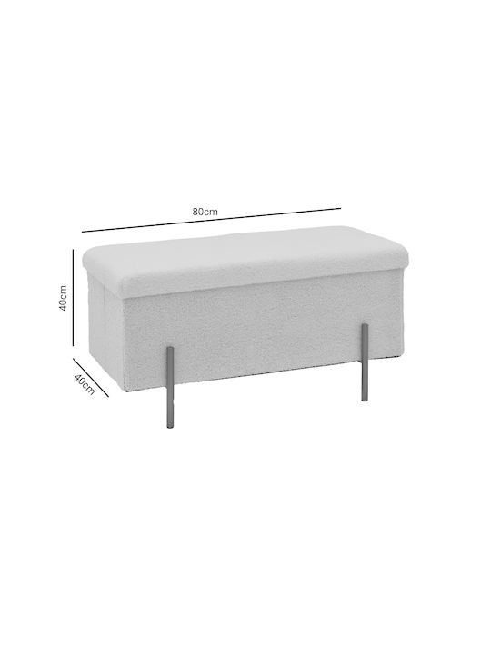 Stool For Living Room With Storage Space Upholstered with Fabric Ziwel White-gold 80x40x40cm