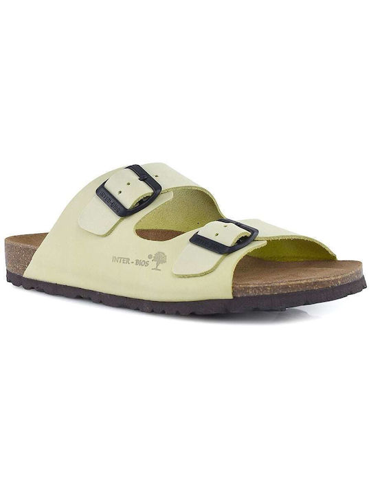 Inter Bios Leather Women's Flat Sandals Anatomic in Yellow Color