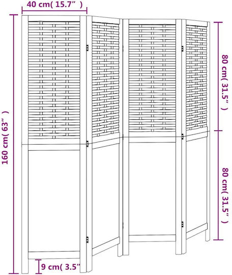 vidaXL Decorative Room Divider Wooden with 4 Panels 140x160cm