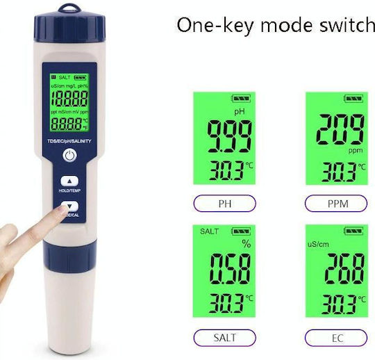 Ez-9909 Ph Соленост Температура Tds Ec 5-в-1 Тест Pen Многофункционален детектор за качество на водата